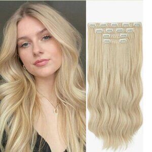 CLIP IN SET LIGHT BLONDE CURLY WAVE HAIR EXTENSIONS SET